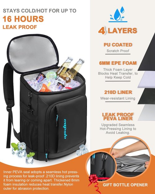 Capolo Insulated Cooler Backpack - Waterproof & Leak-Proof Design | Holds 36/45 Cans for Camping & Beach