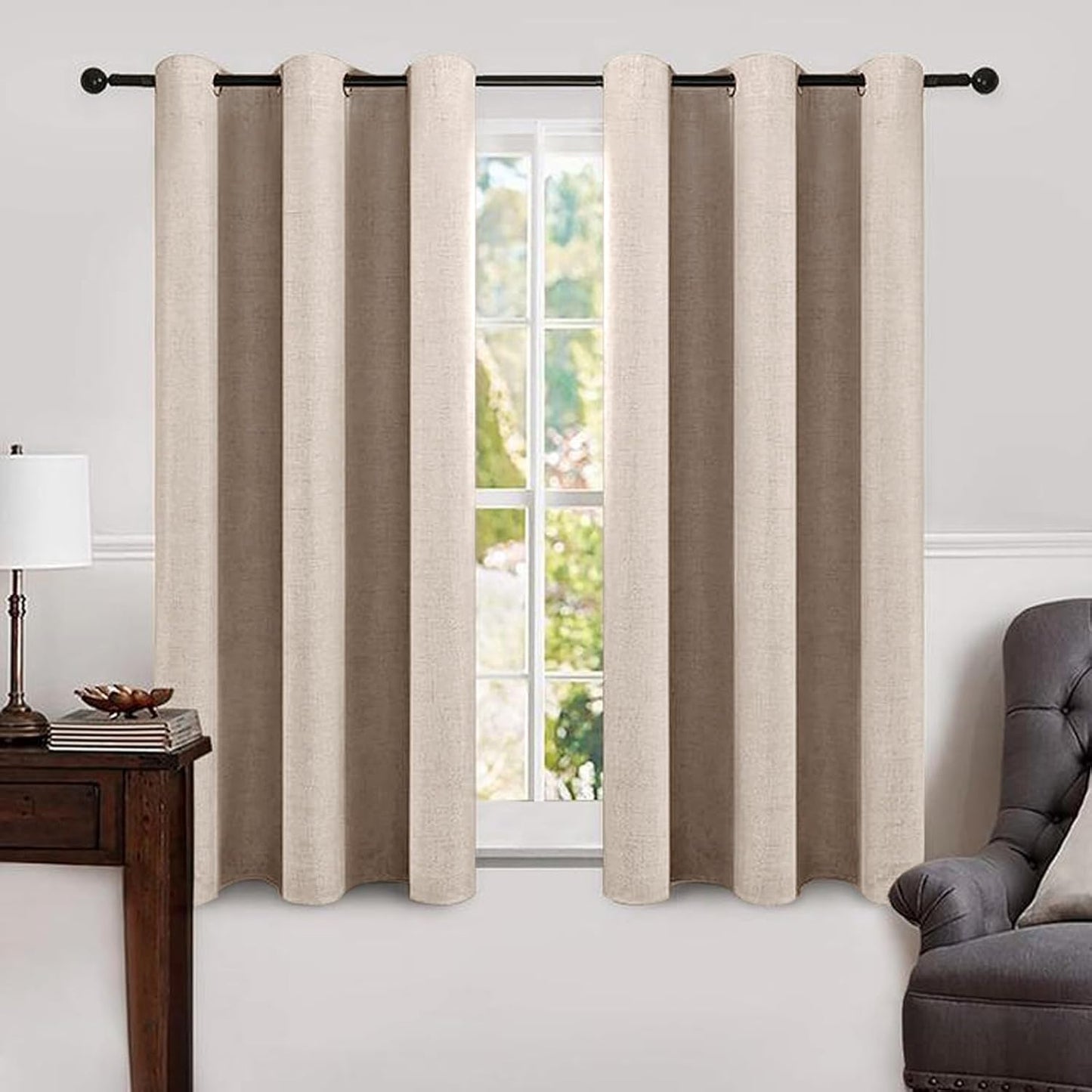 MIULEE Blackout Thermal Insulated Curtains - Linen Texture Grommet Drapes in Natural Beige | 42 x 63 Inches (2 Panels)
