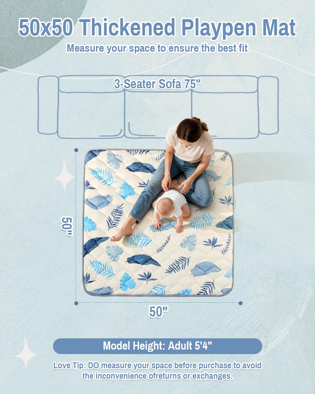 Skiennix Baby Play Mat - Thickened Non-Slip Floor Mat | 50x50 Portable & Foldable Design for Crawling Babies