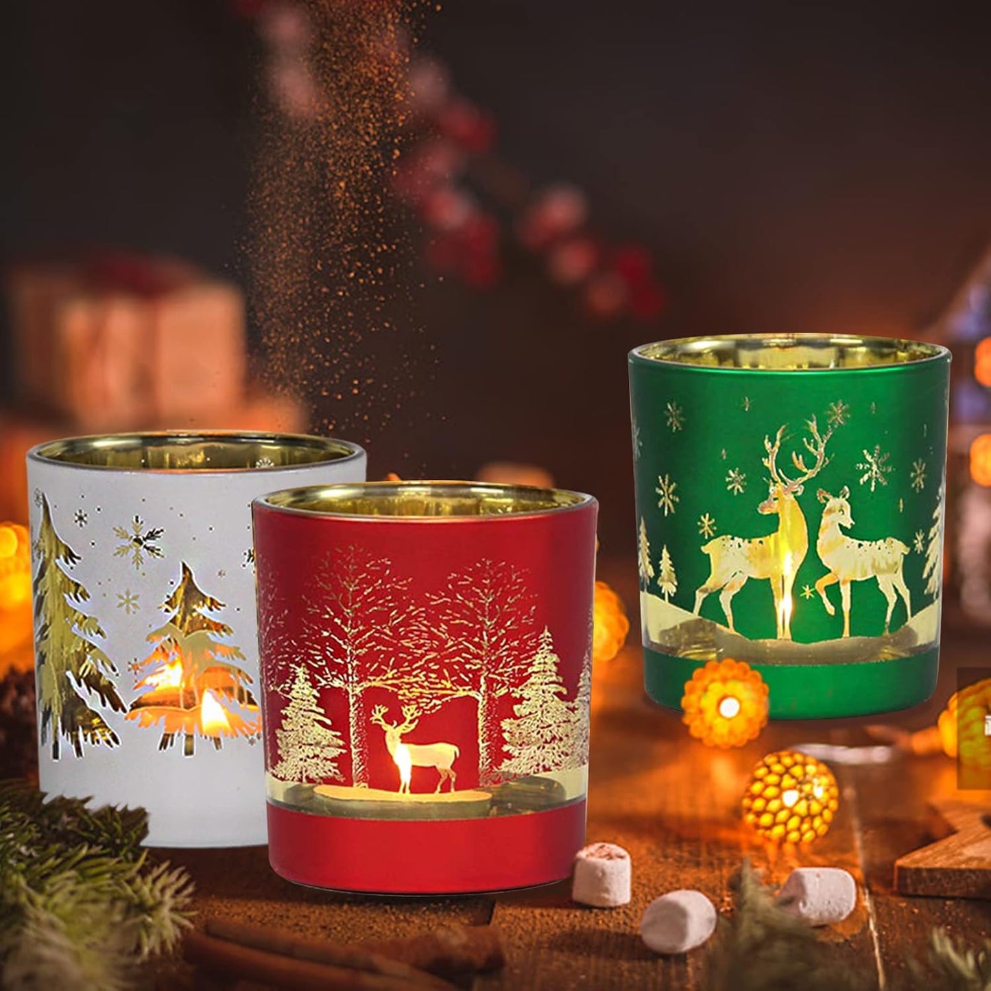Skiennix Christmas Glass Votive Candle Holders - 6 Pcs Matte Tea Light Holders for Festive Table Décor | 3.15” x 2.75”