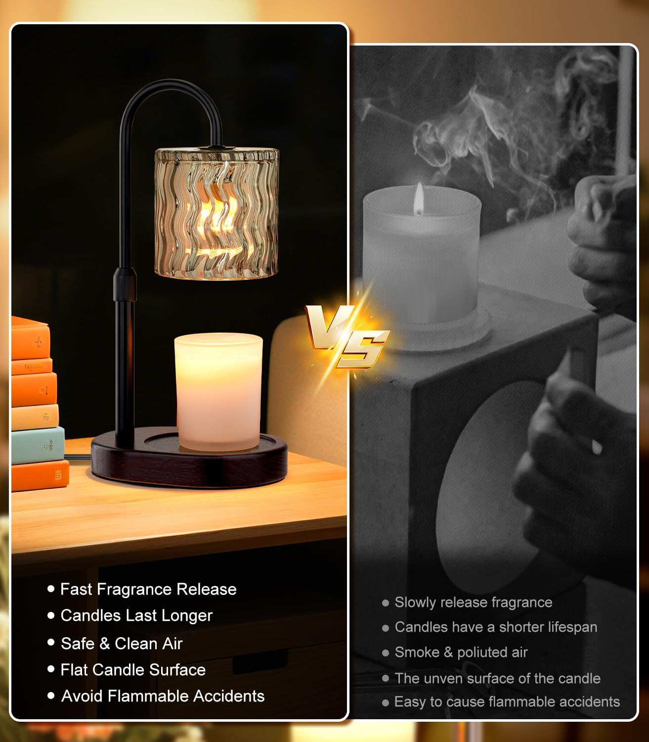 Skiennix Candle Warmer Lamp - Electric Timer & Dimmable Height Adjustable Burner | No Flame Scented Wax Melts