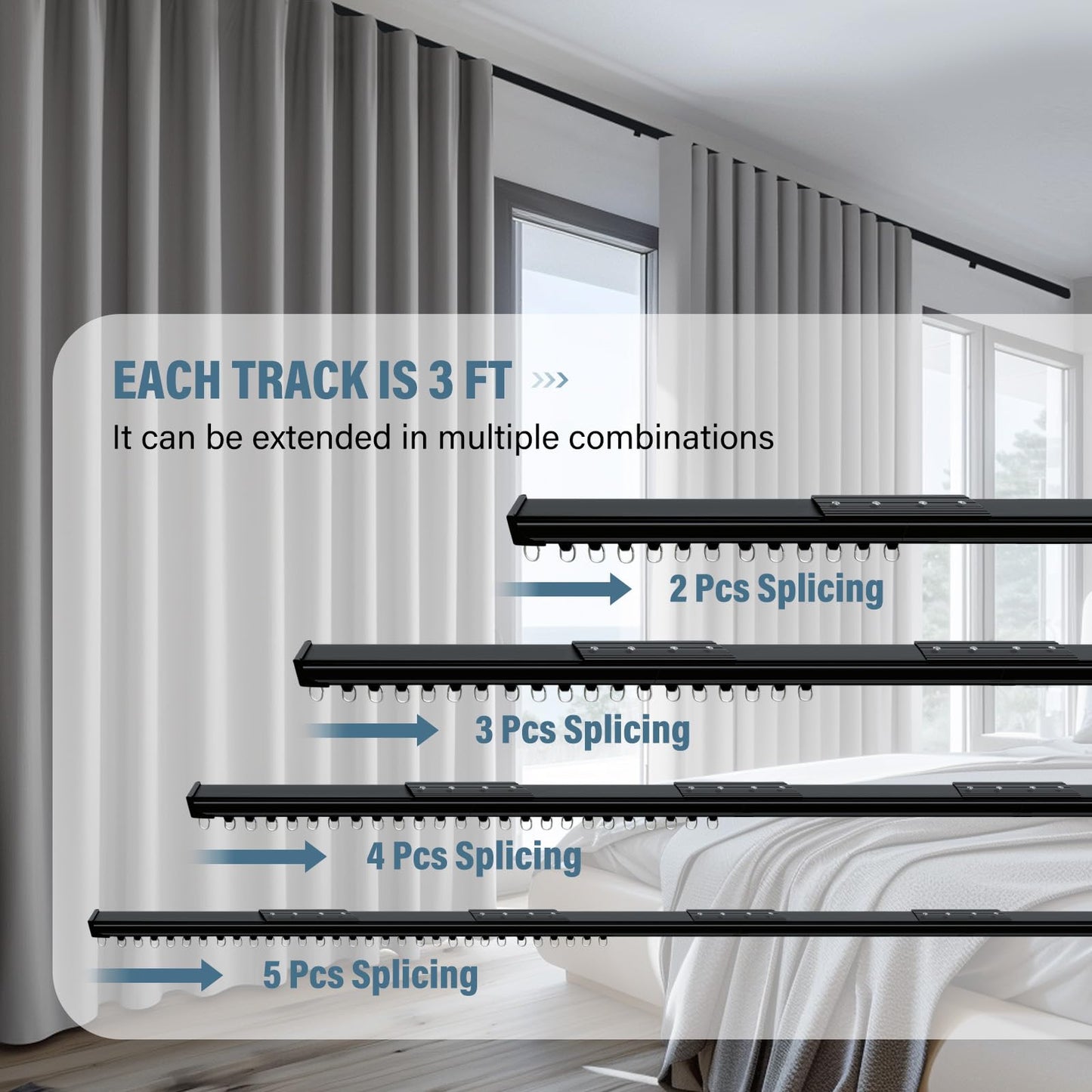 Hoeflife Curtain Track,Ceiling Curtain Track,Wall Mount Curtains Tracks,Heavy Duty Sliding Room Divider Ceiling Mount Curtains Tracks Rails Rod System with Clips 3-6ft Black