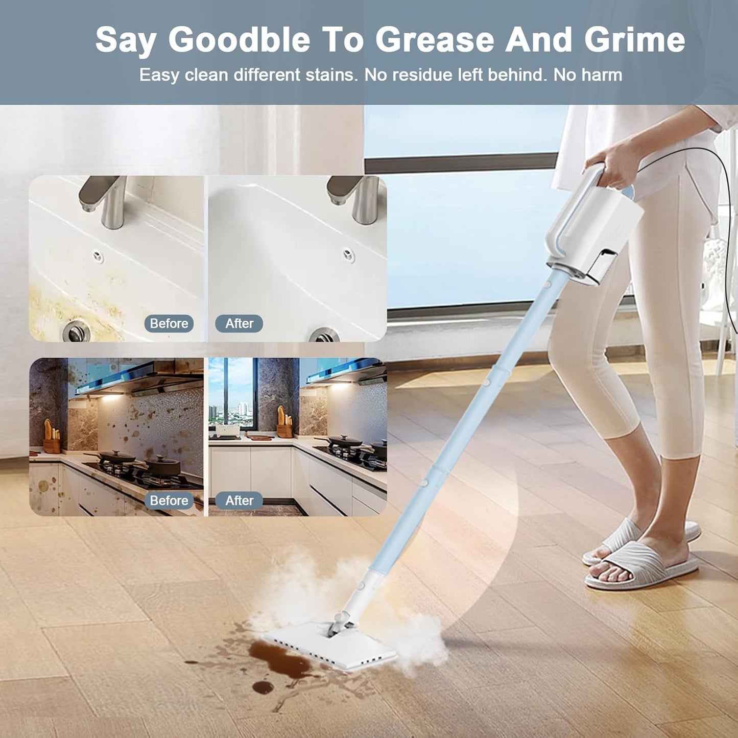 Skiennix 6-in-1 Steam Mop Cleaner - Versatile 2 Modes, 400ML Tank, 23FT Power Cable | Azure Color