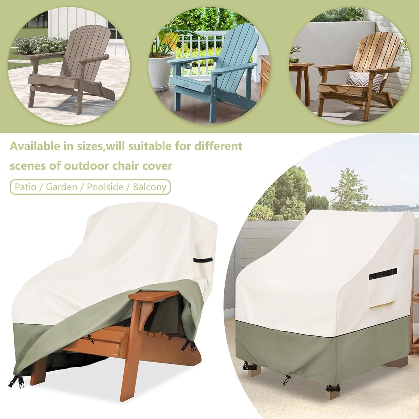 Patio Adirondack Chair Cover - 600D Heavy Duty Waterproof Protection | 32"W x 35"D x 36"H - Beige