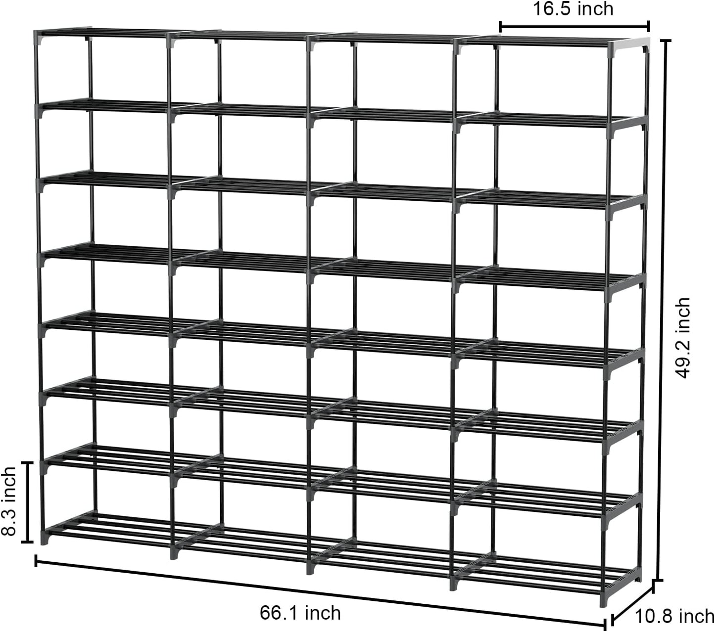 SMILHELTD Large Shoe Rack - 8-Tier Storage Unit for 64 Pairs | Heavy Duty, Customizable Height, Space-Saving Design (66.1" W x 49.2" H)