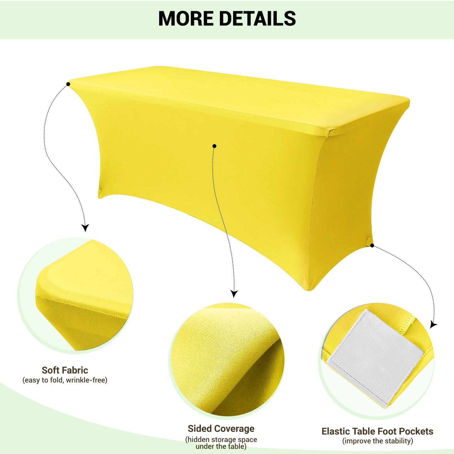 Obstal Spandex Table Cover 4ft Fitted Tablecloth Rectangular - Stretch Rectangle Folding Table Cloth for Birthday Party Wedding Banquet, Yellow, 48L x 24W Inch