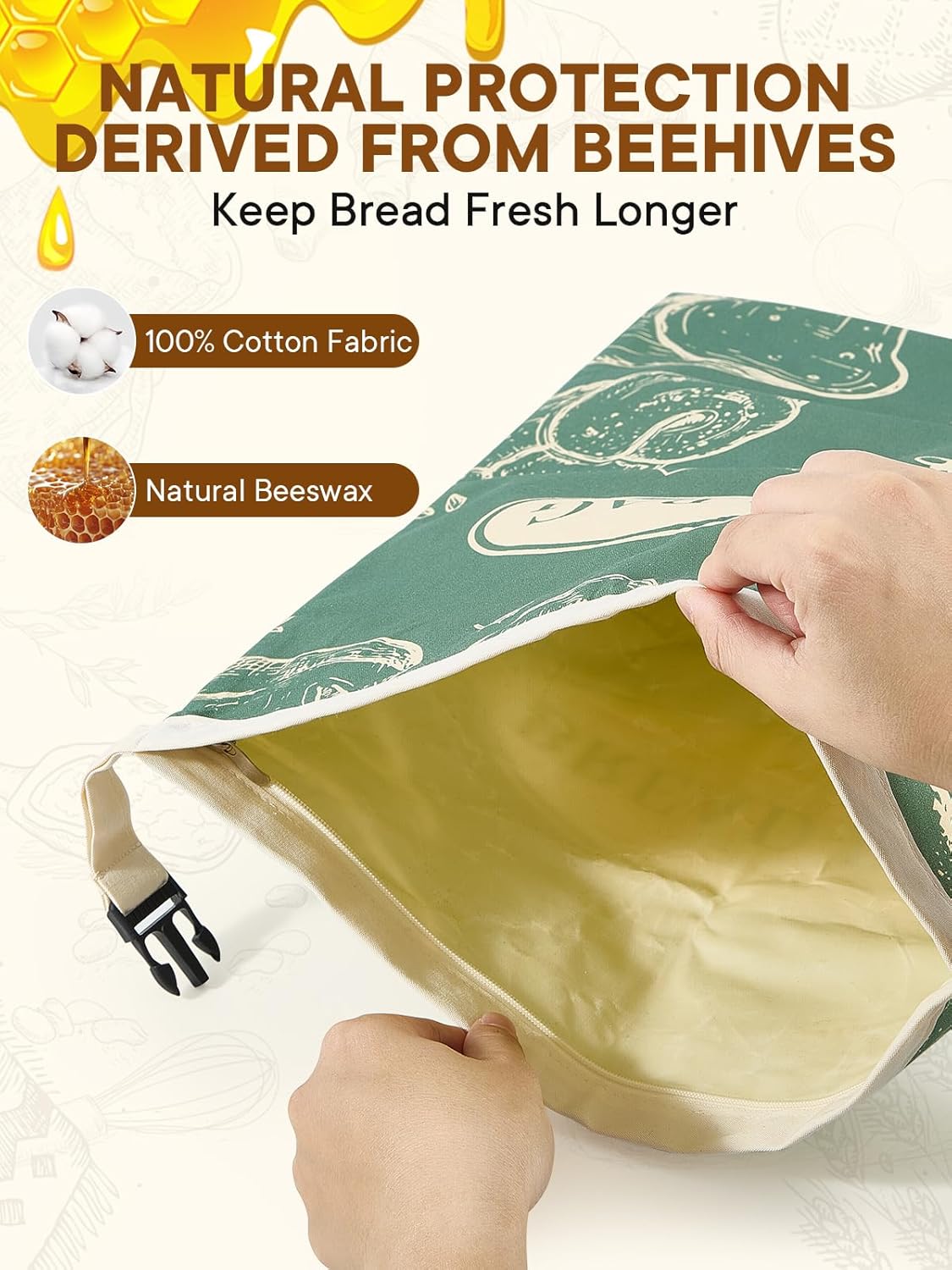 Skiennix Reusable Beeswax Bread Bags - 2 Pack Large 17x13 Inch for Homemade Bread | Freezer Safe Storage