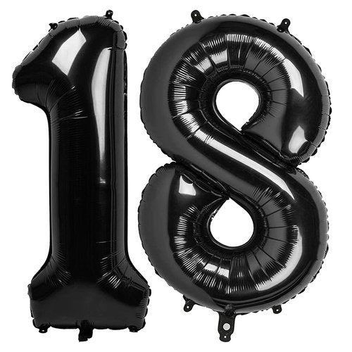 Black Number 18 Balloon 40 inch, 18 Number Balloons, 18th Black Birthday Decorations, 18 Year Old Girls Boys Party Supplies