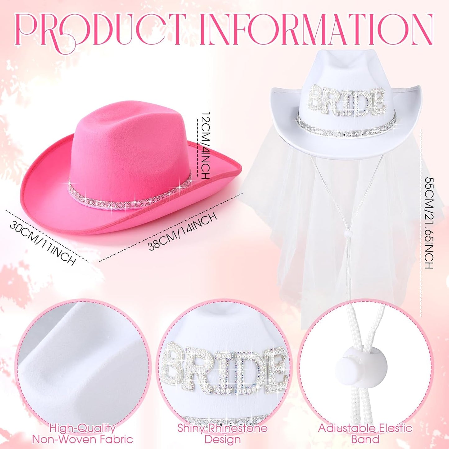Unittype 12 Pcs Women Cowgirl Cowboy Hats Bachelorette Cowboy Hats for Bridal Shower Wedding Engagement Halloween Cosplay