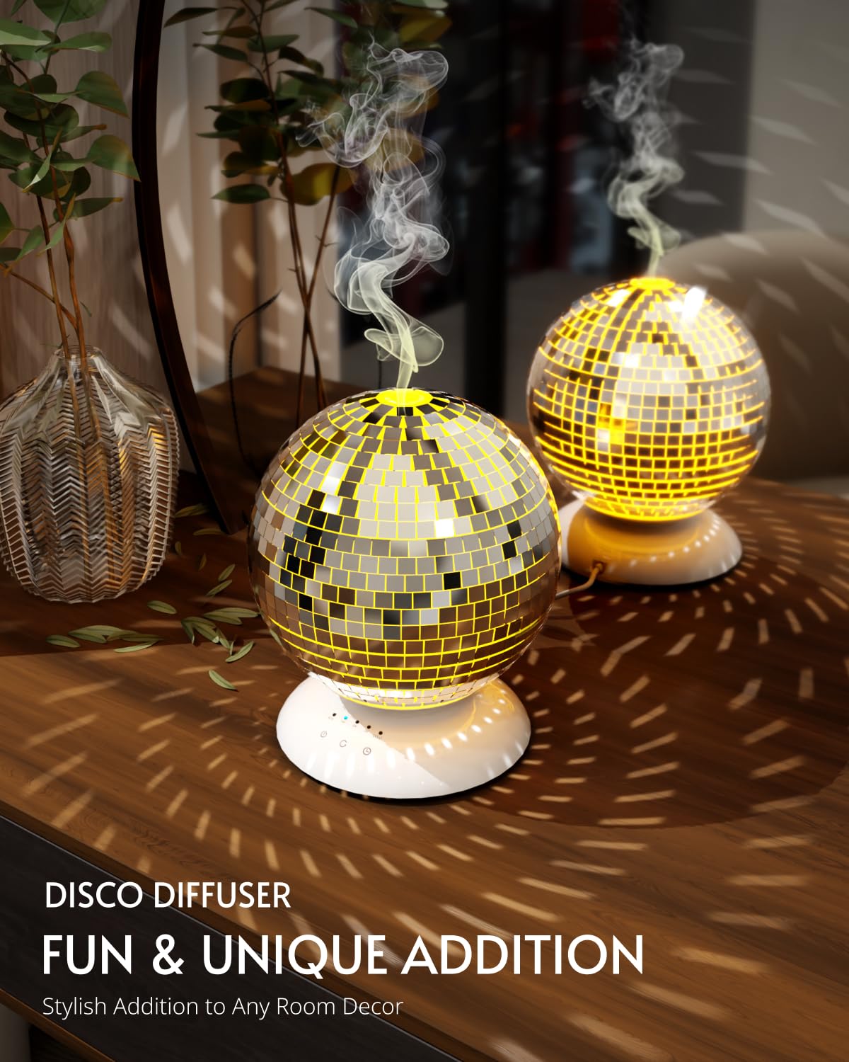 Disco Mirror Ball Diffuser Rotating, 14 Ligth Modes 4 Timer Setting Disco Ball Light Essential Oil Diffuser, Cute Home Disco Ball Decor Great Decoration and Accessories for Disco Party, Room, Office