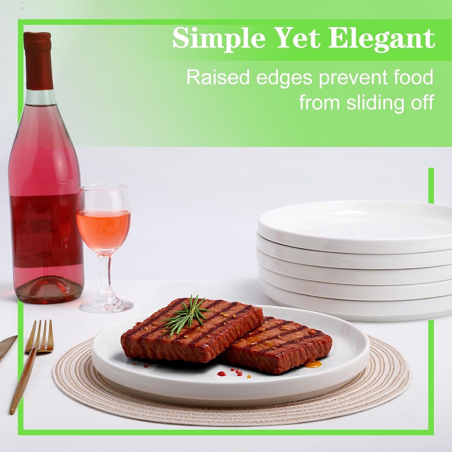 Regine Switzerland White Dinner Plates Set of 6 - 8 Inch Porcelain Dessert Plates | Microwave & Dishwasher Safe