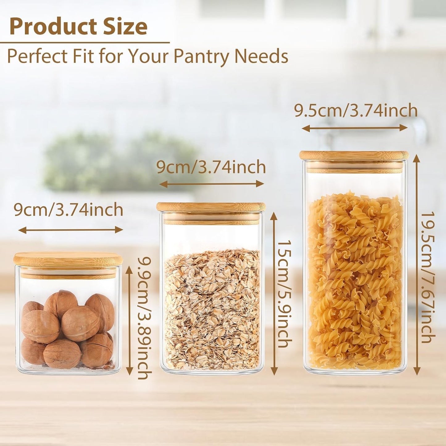 TBWIND Glass Storage Containers - 6 Pack Airtight Canisters with Bamboo Lids | Clear Jars for Food, Coffee, Flour, Snacks (24oz/37oz/51oz)