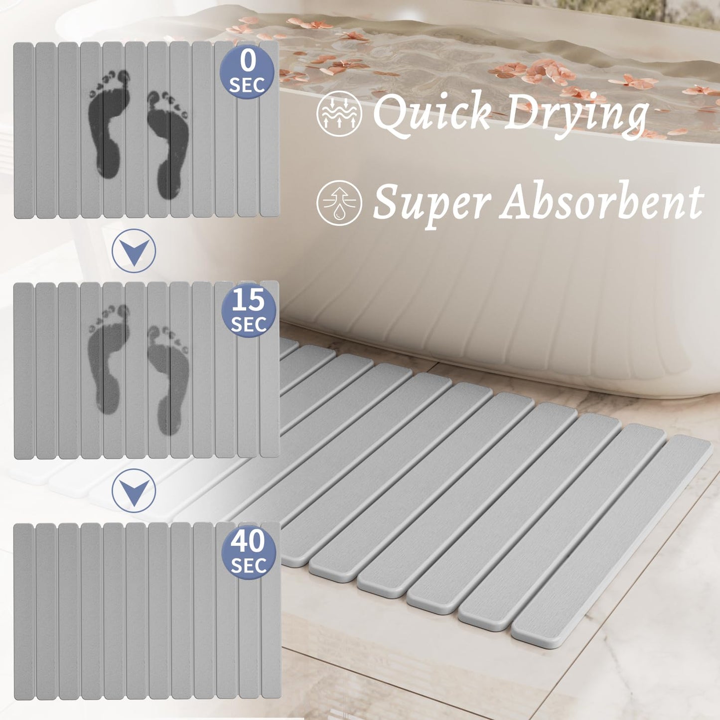 Large Stone Bath Mat 31.5 x 19.7in, Quick Dry Stone Drying Mats for Bathroom, Super Absorbent Foldable Bath Stone Mat, Non Slip, Large Diatomaceous Earth Dish Drying Mat for Kitchen Counter