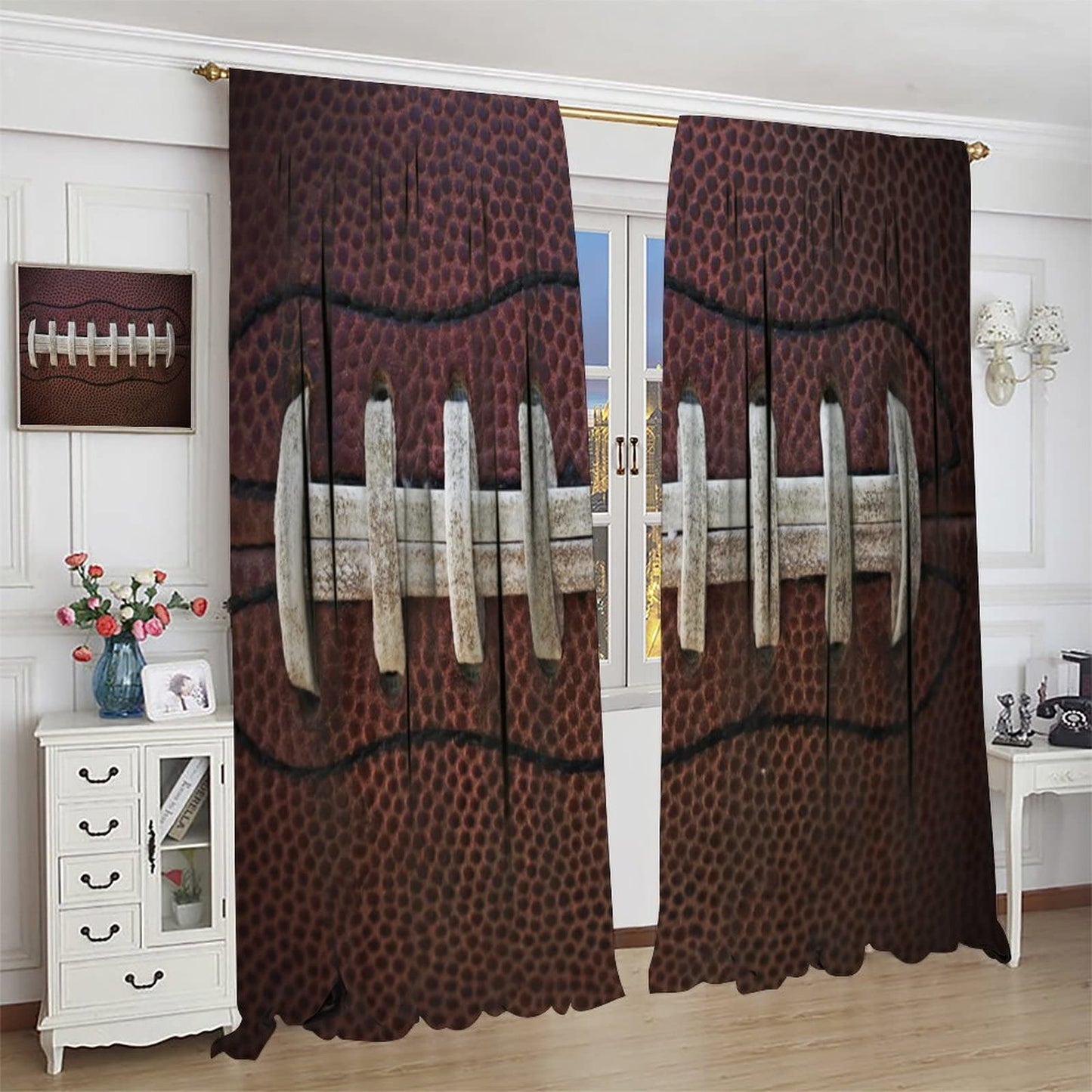 JESTRONRY American Football Blackout Curtain,Rugby Football Traditional Sport Close Up Window Treatments Curtains for Boys Kids Teens Men Bedroom Living Room Home Decor W42xL45in