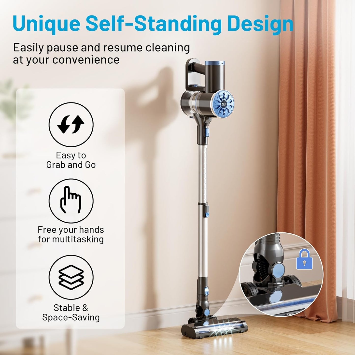 VIPSUN Cordless Vacuum Cleaner - Lightweight 6-in-1 Stick Vacuum with LED Screen for Home Use | Powerful Suction for Carpets & Pet Hair