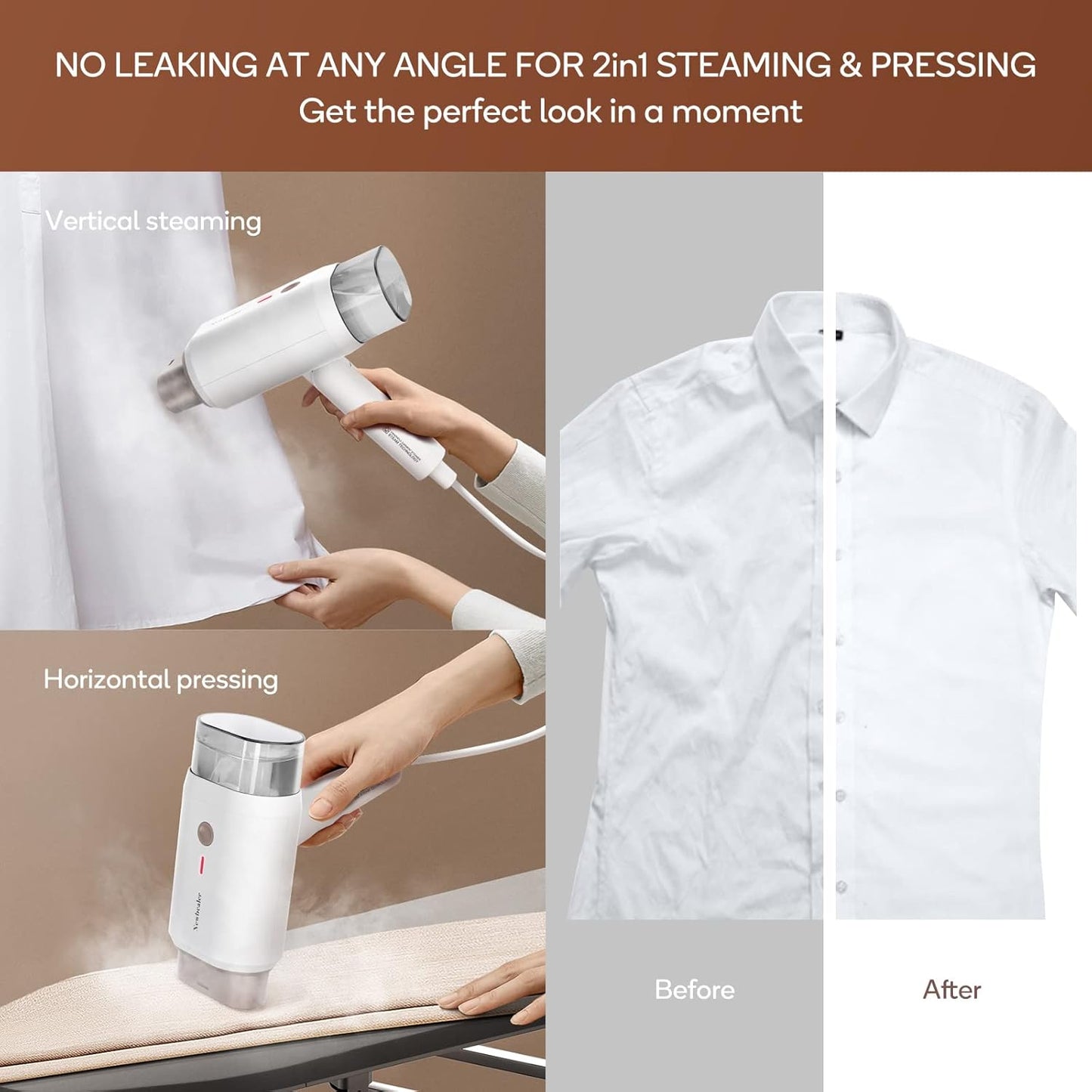 Newbealer Handheld Clothes Steamer - 1200W Travel Steamer with Dual Steam Levels | Lightweight & Foldable, 180ml Capacity