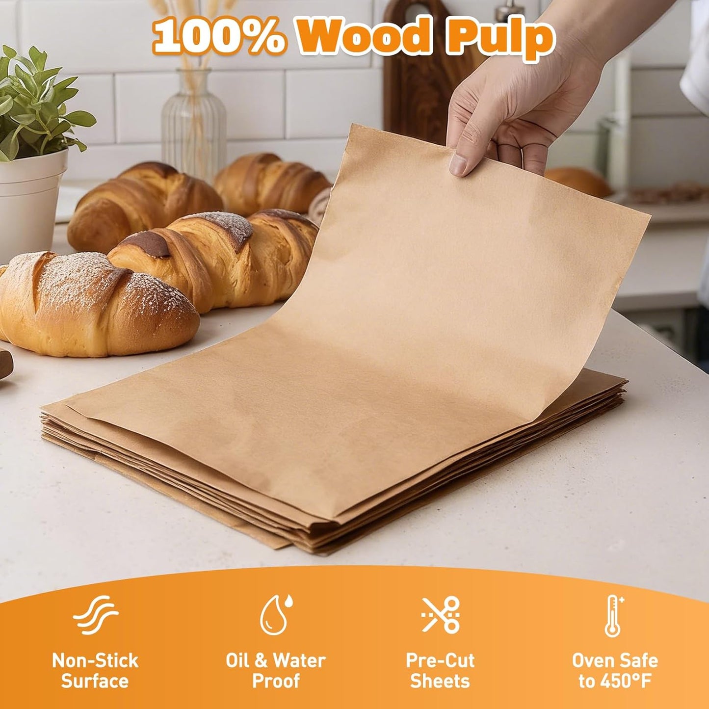 Skiennix Unbleached Parchment Paper Sheets - 200 PCS Non-Stick Baking Paper (12" x 16")