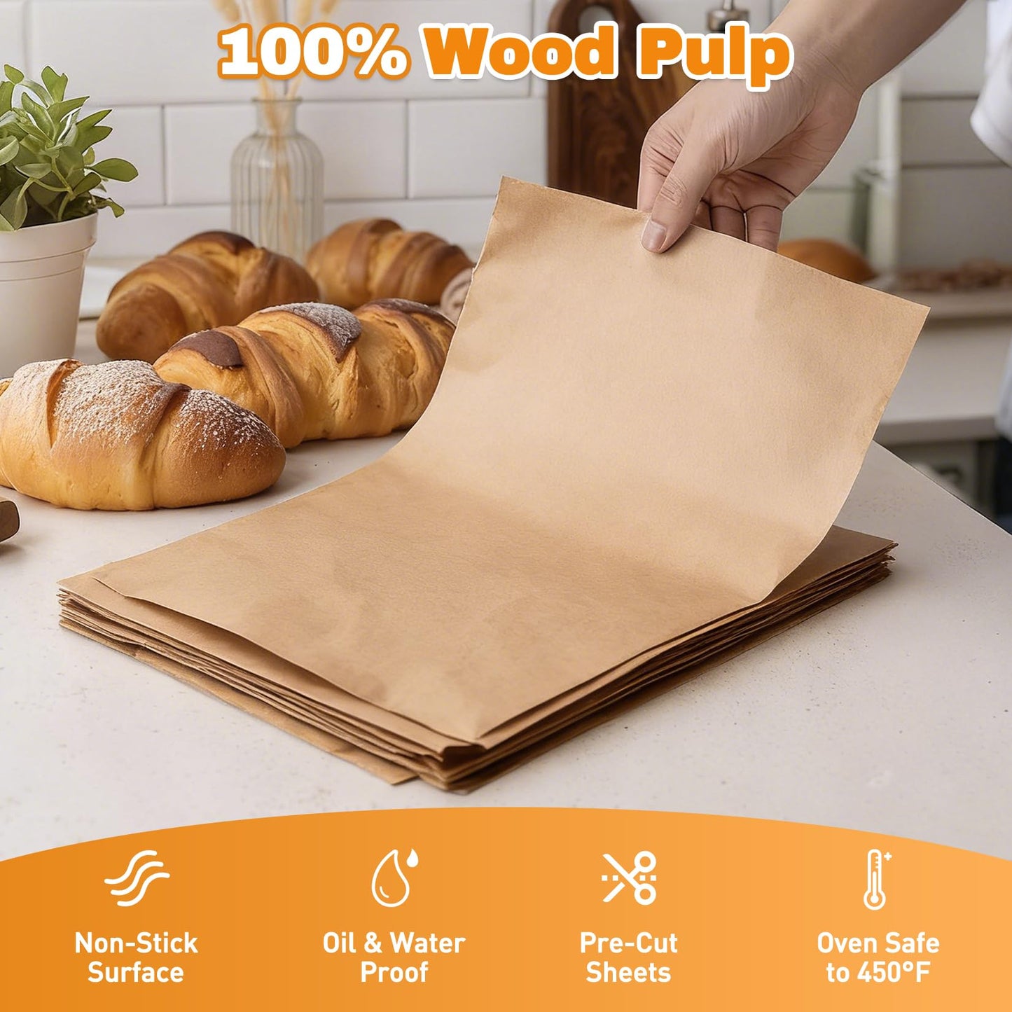 200 PCS 12x16 Inches Parchment Paper Sheets, Unbleached Parchment Paper for Baking, Non Stick Baking Sheets, Precut Parchment Paper Sheets for Baking, Brown Baking Paper (12" X 16")