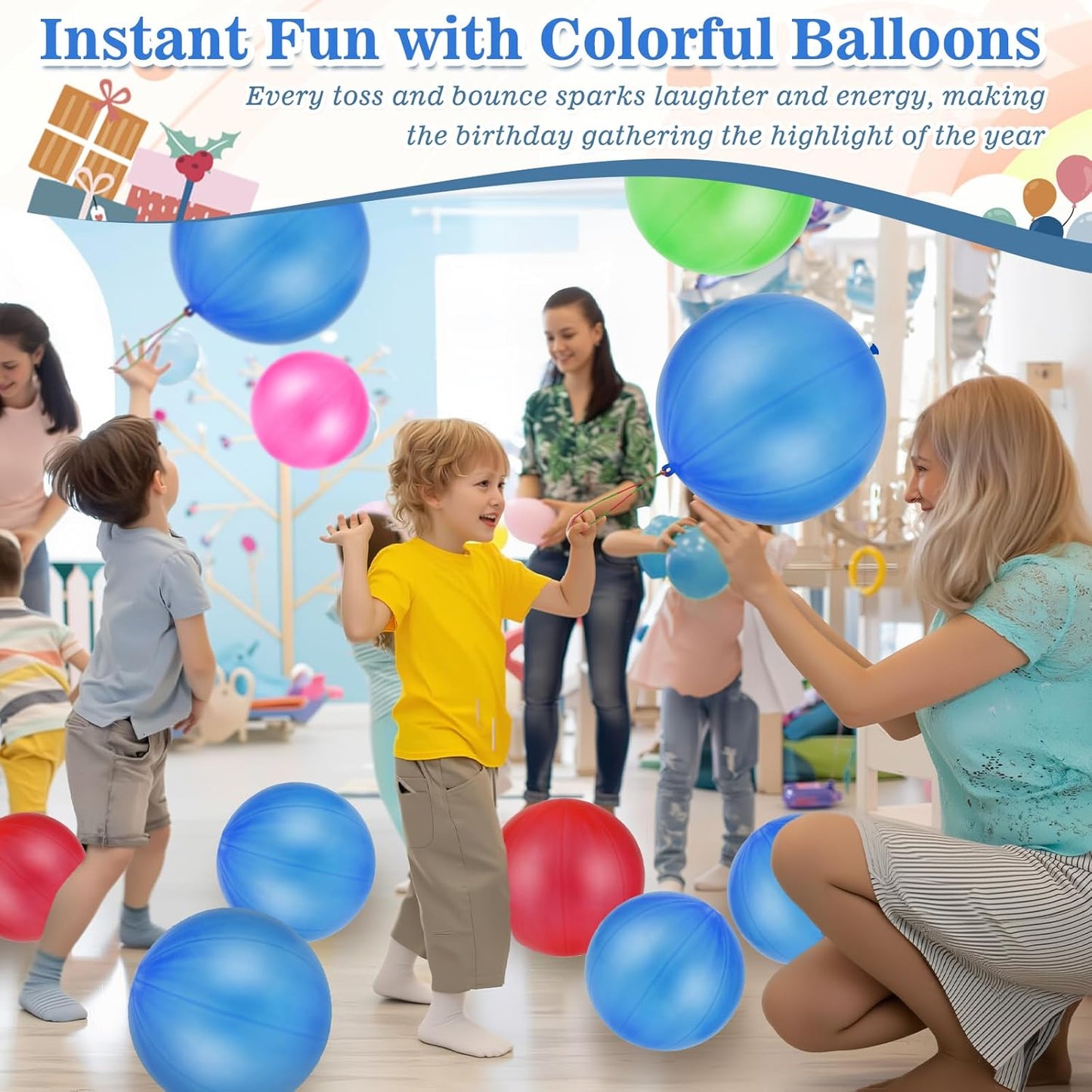 Skiennix Punch Balloons - Heavy Duty Halloween Party Favors with Rubber Band Handle & Air Pump | 100 Pcs Blue