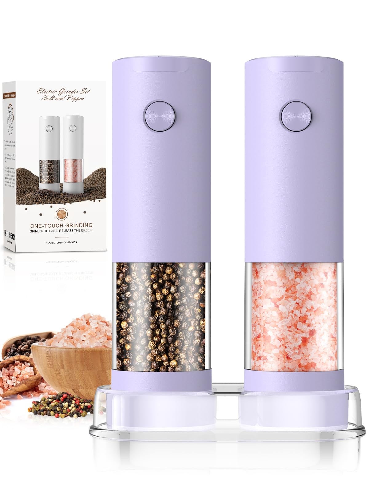 Salt and Pepper Grinder Set Gifts for Women Automatic Battery Pepper Mill Shakers Kitchen Accessories Cooking for Mom, Adjustable Coarseness Salt Pepper Shakers Family Gifts Ideas