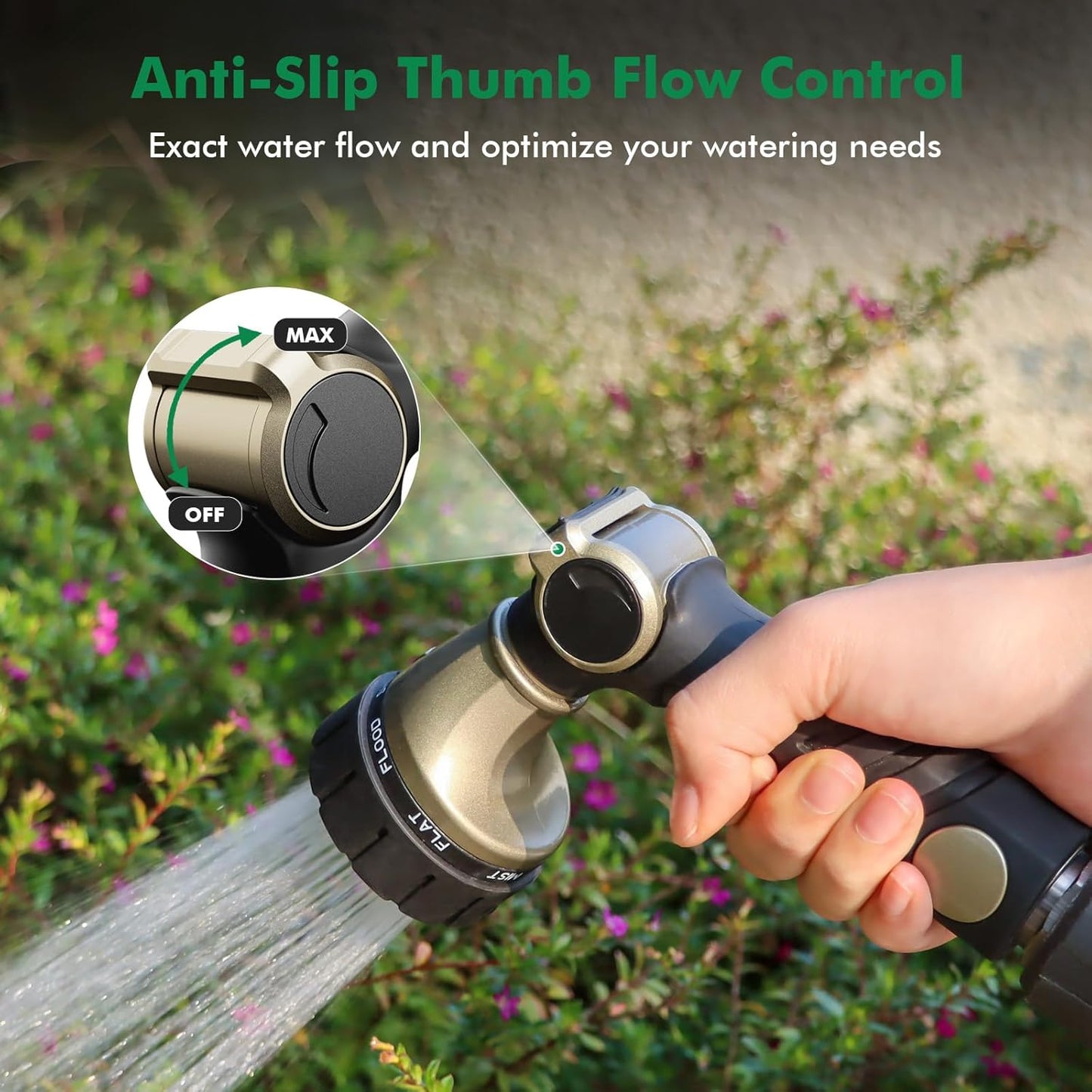 RESTMO Heavy Duty Hose Nozzle - Metal Garden Sprayer with 7 Watering Patterns & Thumb Control | Bronze Finish