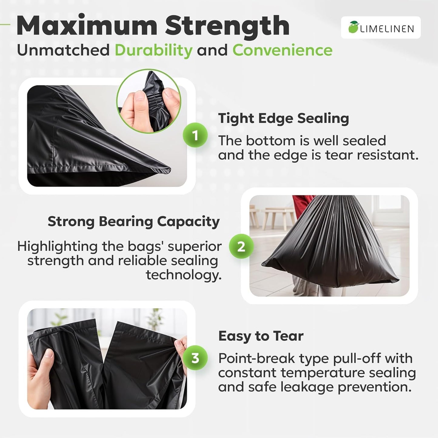 LIMELINEN 30 Gallon Extra Thick Trash Bags - 100 Count Drawstring, Leak & Odor-Resistant for Home & Office