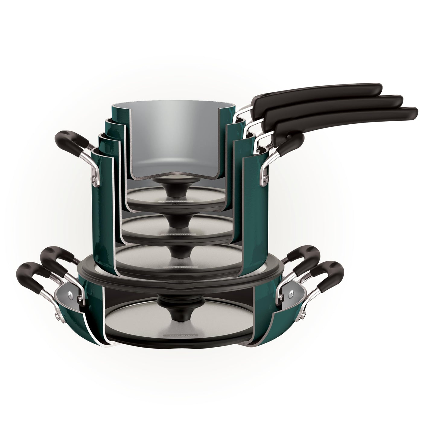 Tramontina Ceramic Non Stick 11-Piece Nesting Pots and Pans Set with Lids - Stackable Nonstick Cookware Set, Dishwasher and Oven Safe, Teal