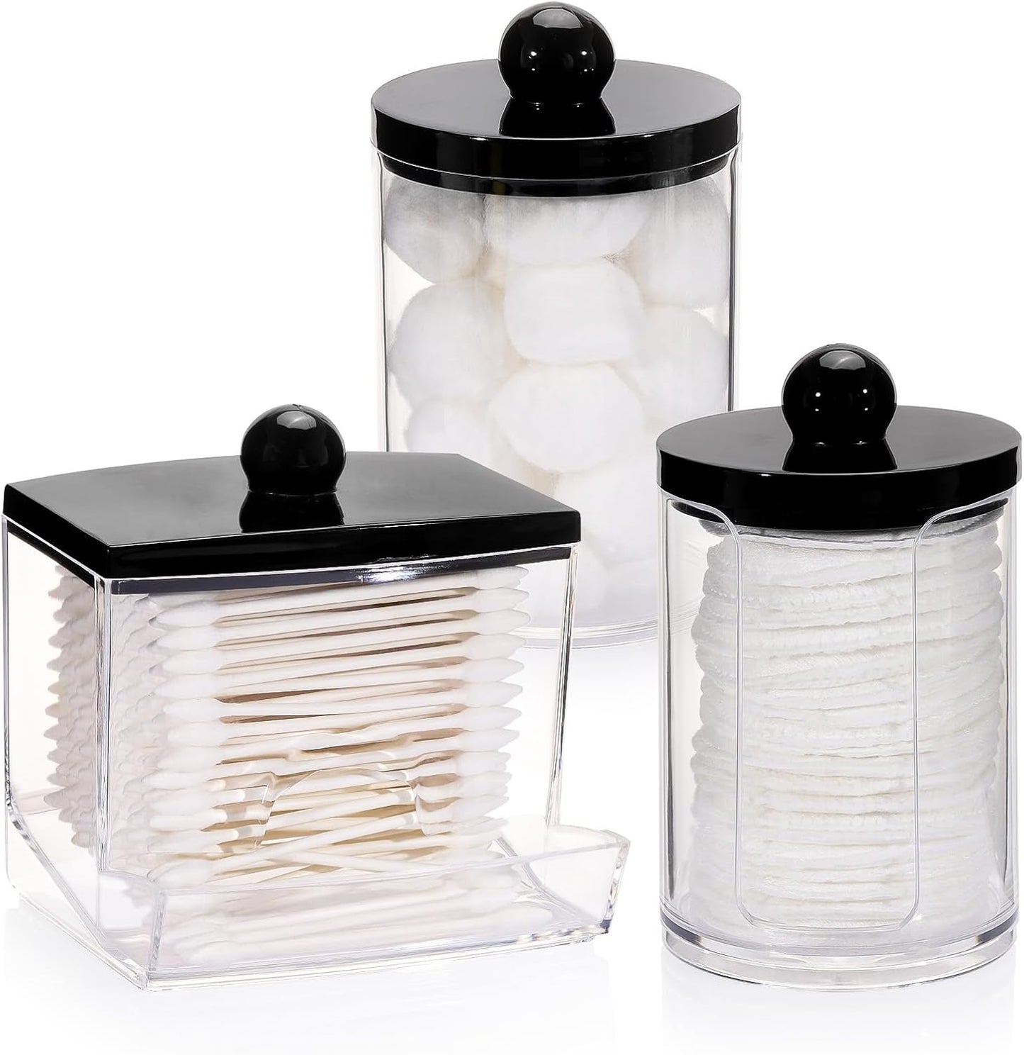 Tbestmax Q-Tips Holder Dispenser - Stylish Bathroom Organizer with Black Lid for Cotton Swabs & Pads