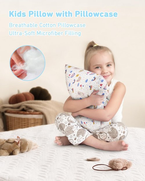 Babebay Toddler Pillow - Soft 13x18 Kids Sleeping Pillow | Machine Washable Cotton Case, Ideal for Travel