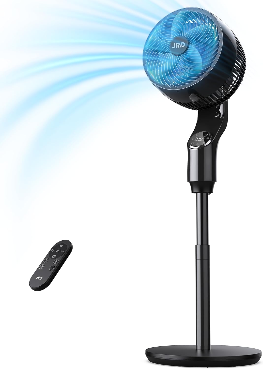JRD Oscillating Standing Fan - 70° Quiet Pedestal Fan with Remote & 32 Wind Speeds | Adjustable 39-43" Height