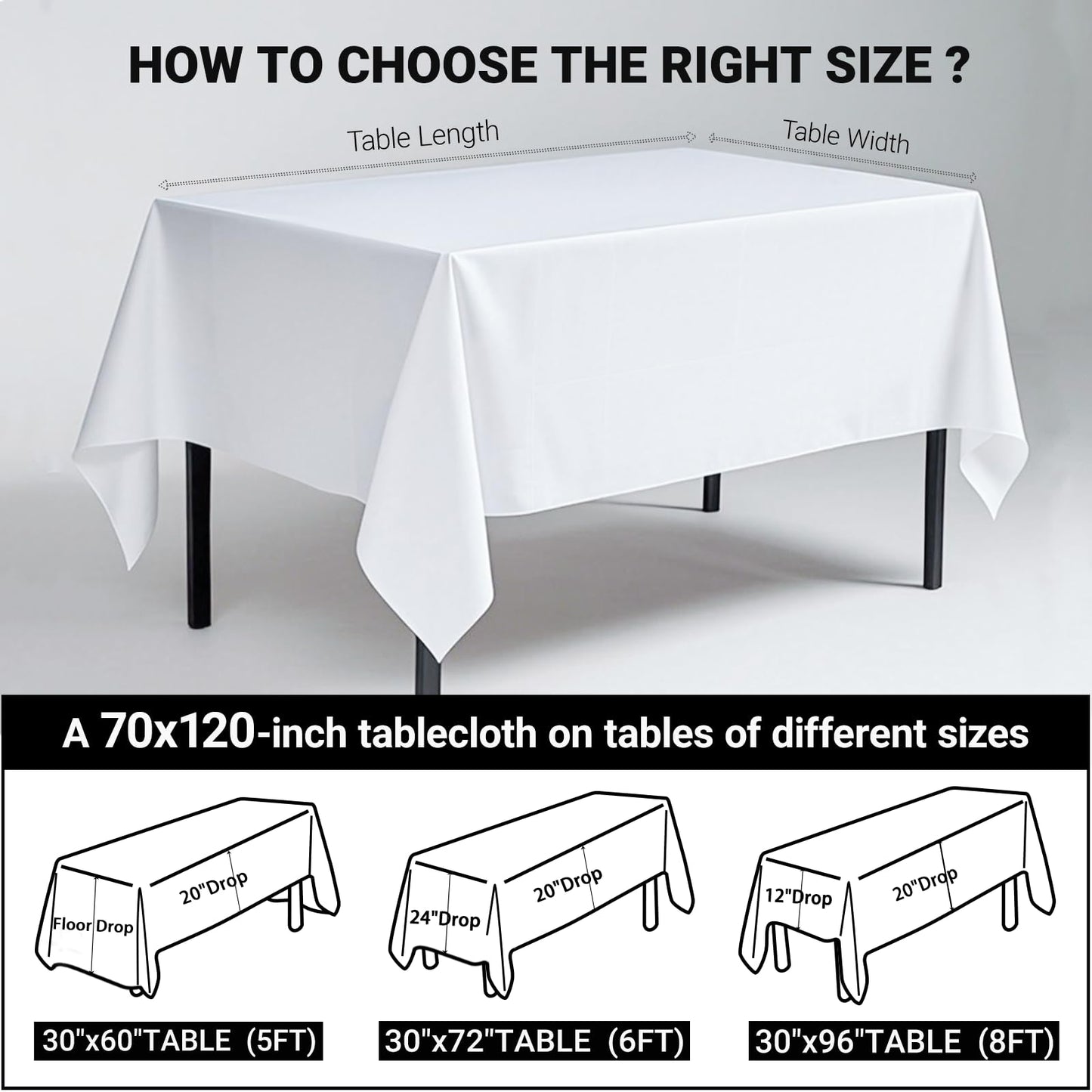 MRJ Polyester Tablecloths for Rectangle Tables 70 X 120 Inch White Washable Table Clothes for Cafe Camping Housewarming