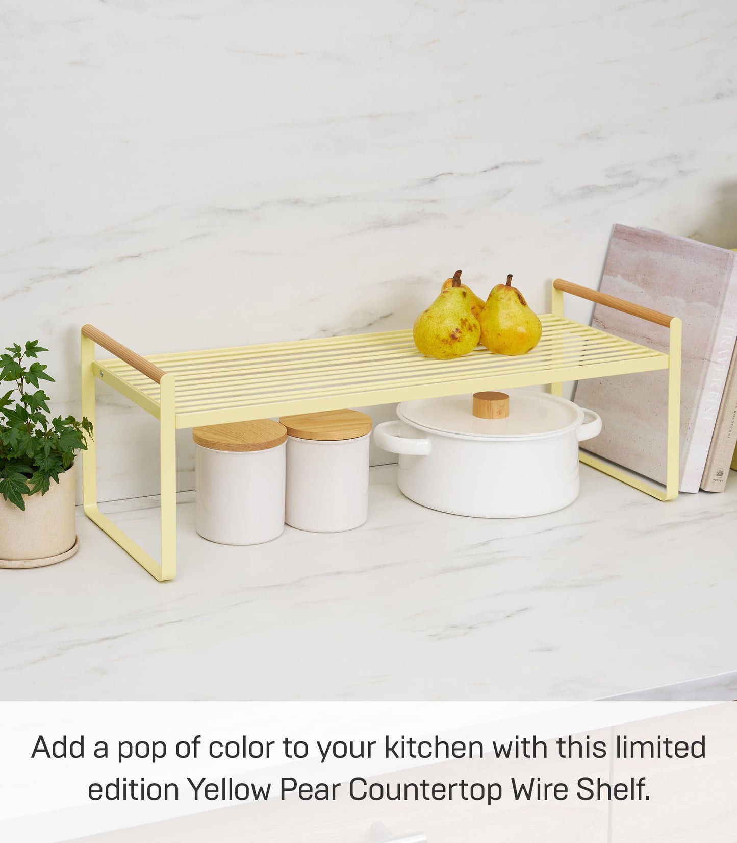 Yamazaki Home Tosca Countertop Wire Shelf - Metal Kitchen Organizer Rack - Steel + Wood -