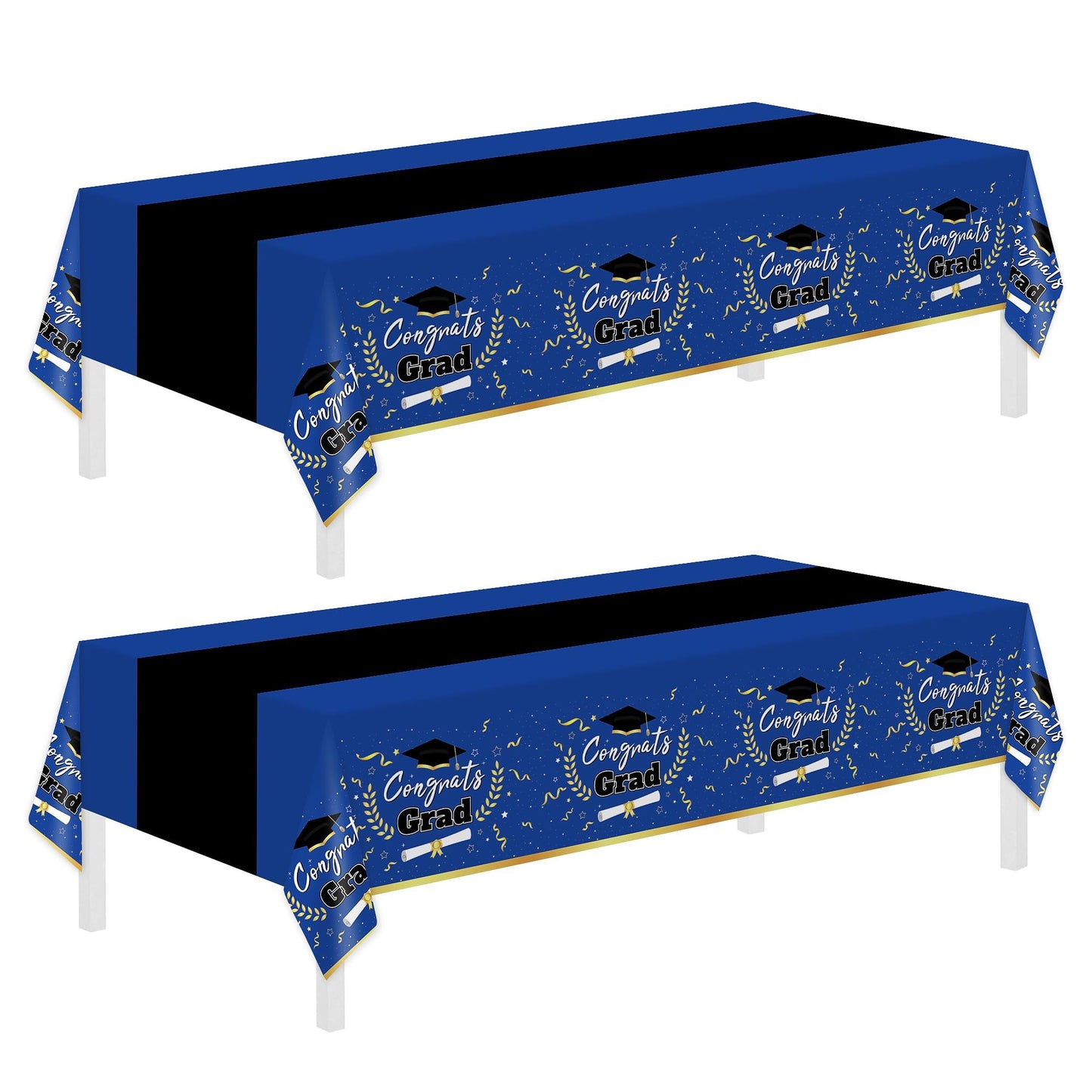 Childom 2 Pack Graduation Tablecloth,Graduation Decorations Class of 2026 Graduation Party Decorations,54"x108" Blue and Gold Plastic Table Cloth Disposable Rectangle for Home,School,Party Supplies