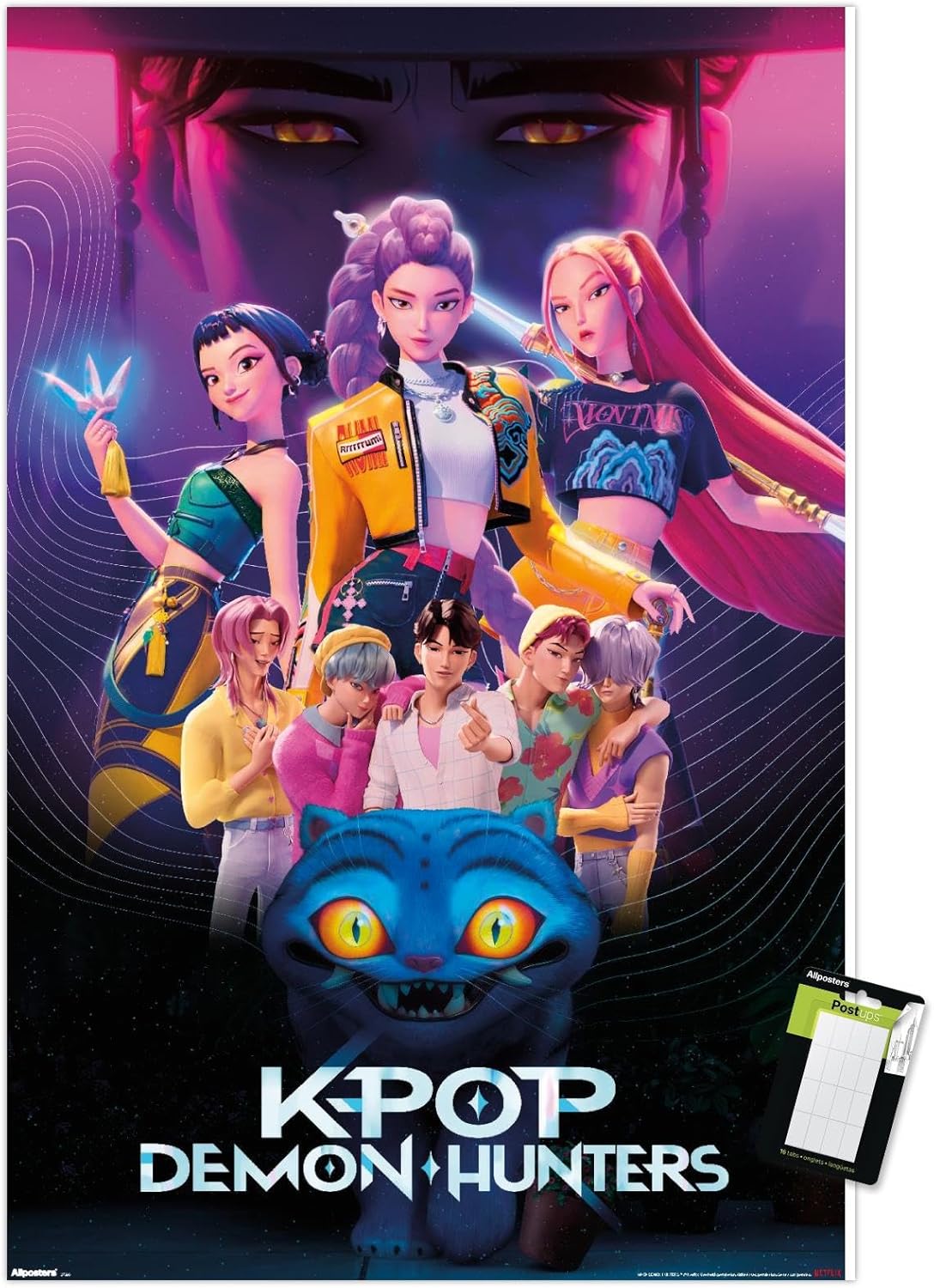 Netflix KPop Demon Hunters Wall Poster - Premium 34L x 22.4W Mount Bundle