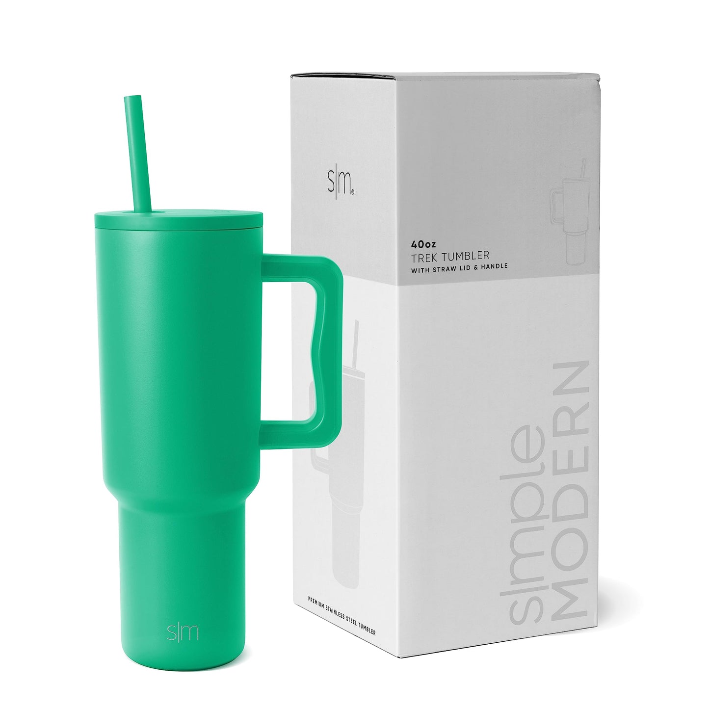 Simple Modern 40 oz Trek Tumbler with Handle and Straw Lid | Cup Holder Friendly Insulated Stainless Steel Travel Mug | Island Jade