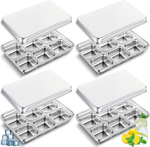 Domensi Stainless Steel Ice Cube Trays - 4 Pack Durable Molds with Lid for Easy Release | Dishwasher Safe