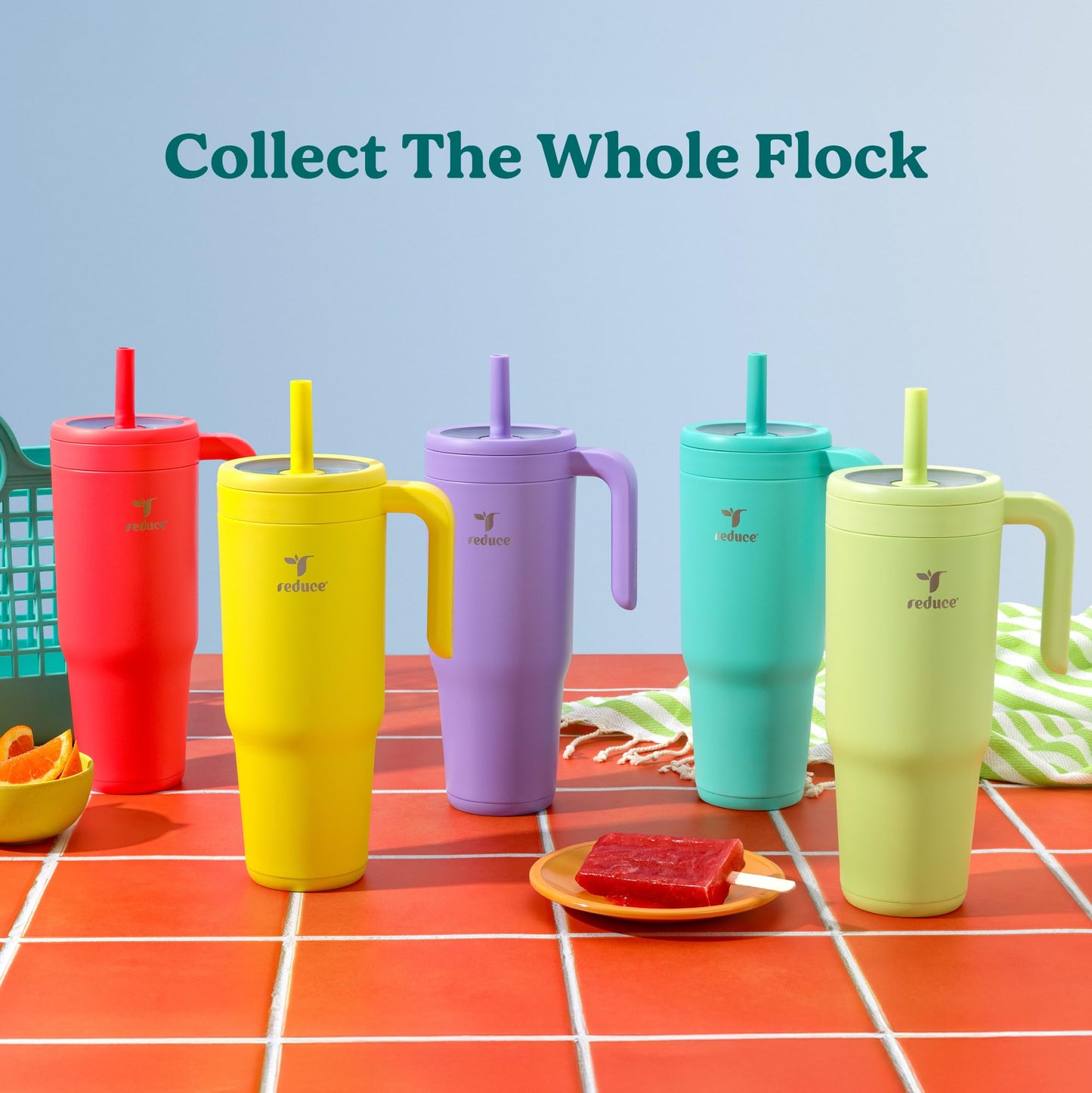 REDUCE Chiller Vacuum Insulated 40 oz Tumbler with Spill-Proof Silicone Straw - Sustainable Tritan Lid with Water Intake Markers - Soft Sit Base Travel Mug - Dishwasher Safe - Purple Punch