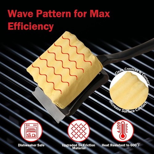 GrillChef BBQ Grill Brush - Bristle-Free Cleaner with Replacement Wavy Head | 18-Inch Long Handle