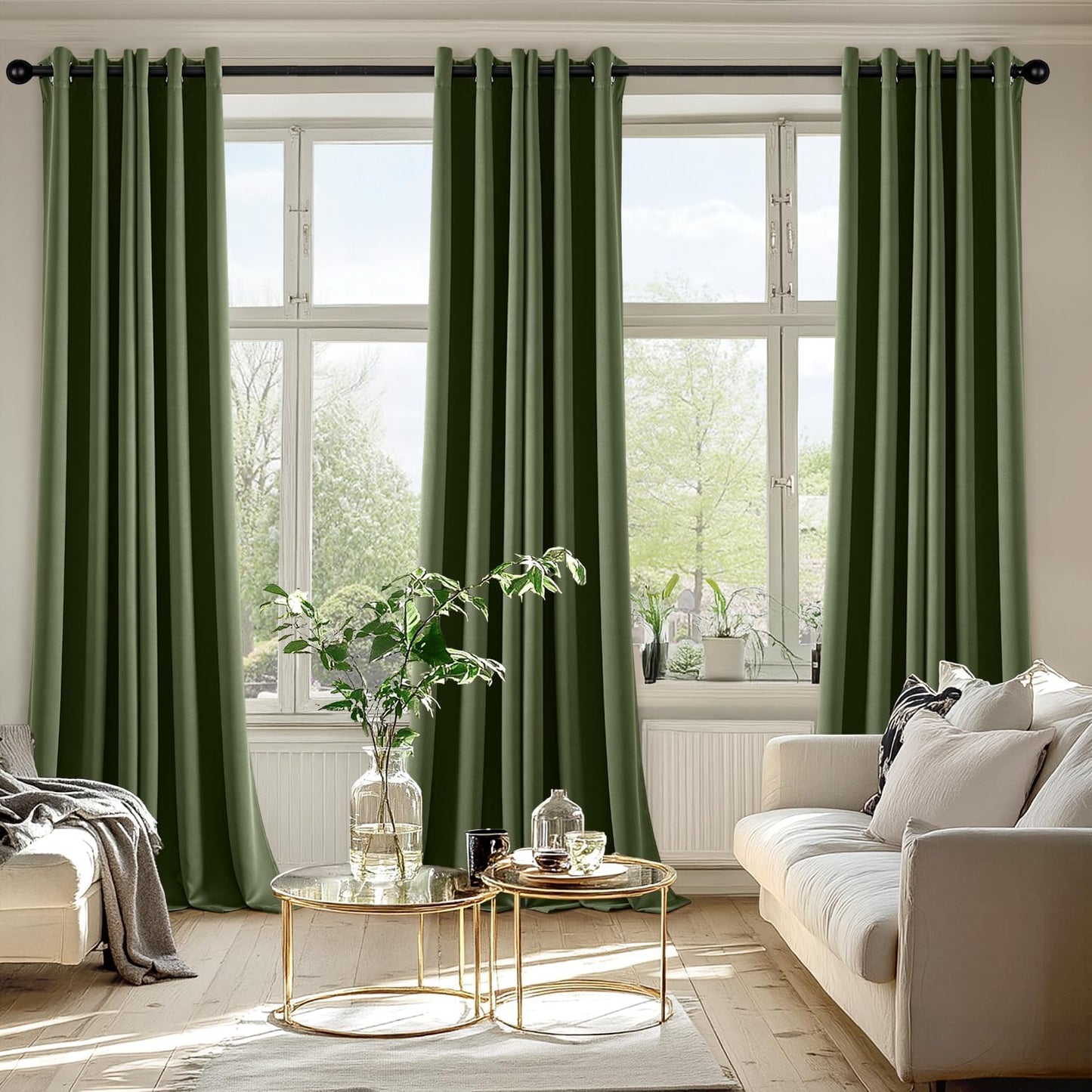 MIULEE Olive Green Blackout Curtains - Thermal Insulated Room Darkening Drapes | 90 Inches Long, 2 Panels
