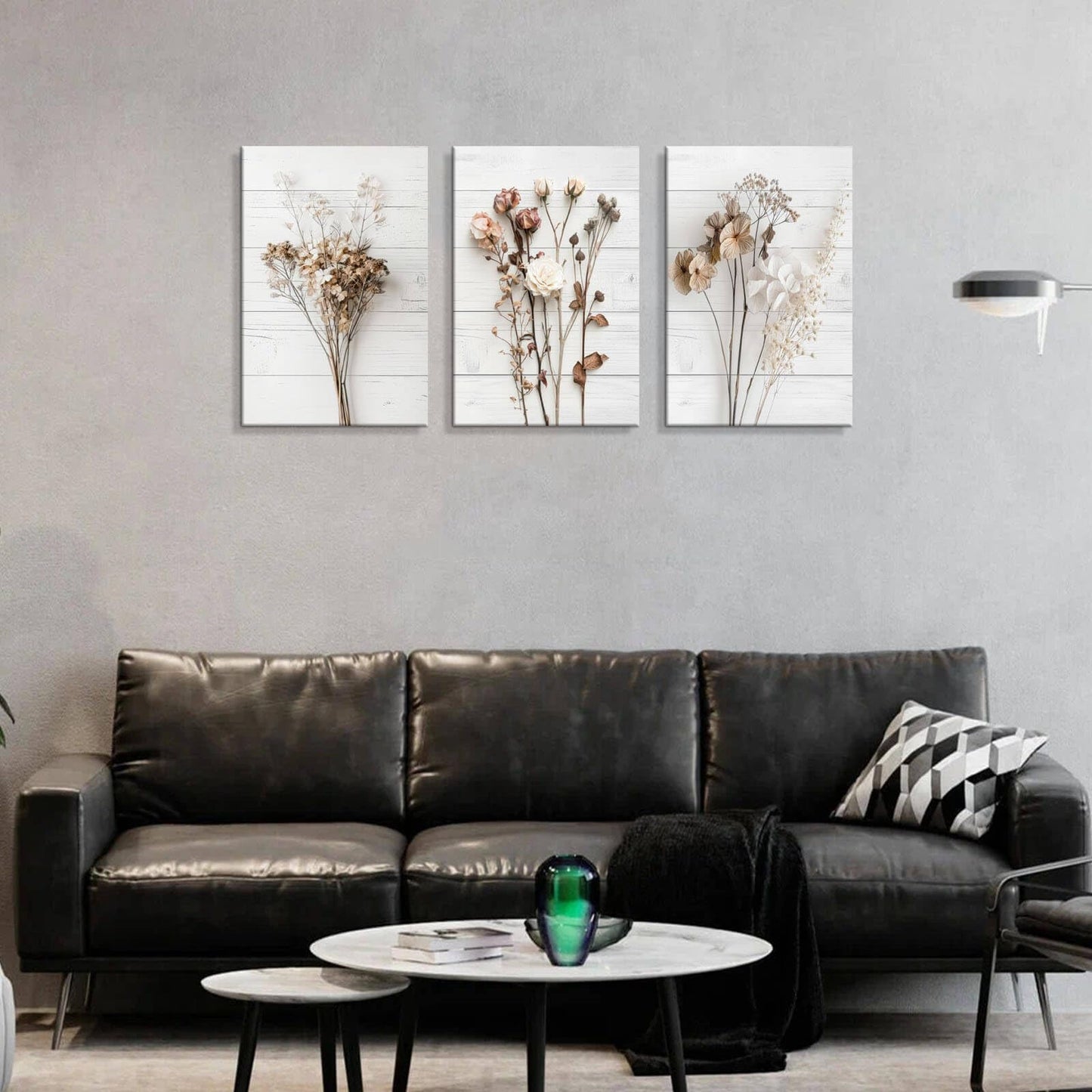 Modern Farmhouse Wall Decor Dried Wildflower Neutral Canvas Print Still Life Wall Art for Bedroom Aesthetic Rustic Floral Wall Art for Living Room Wall Decoration Stretched Set of 3 Pieces 16x24inches