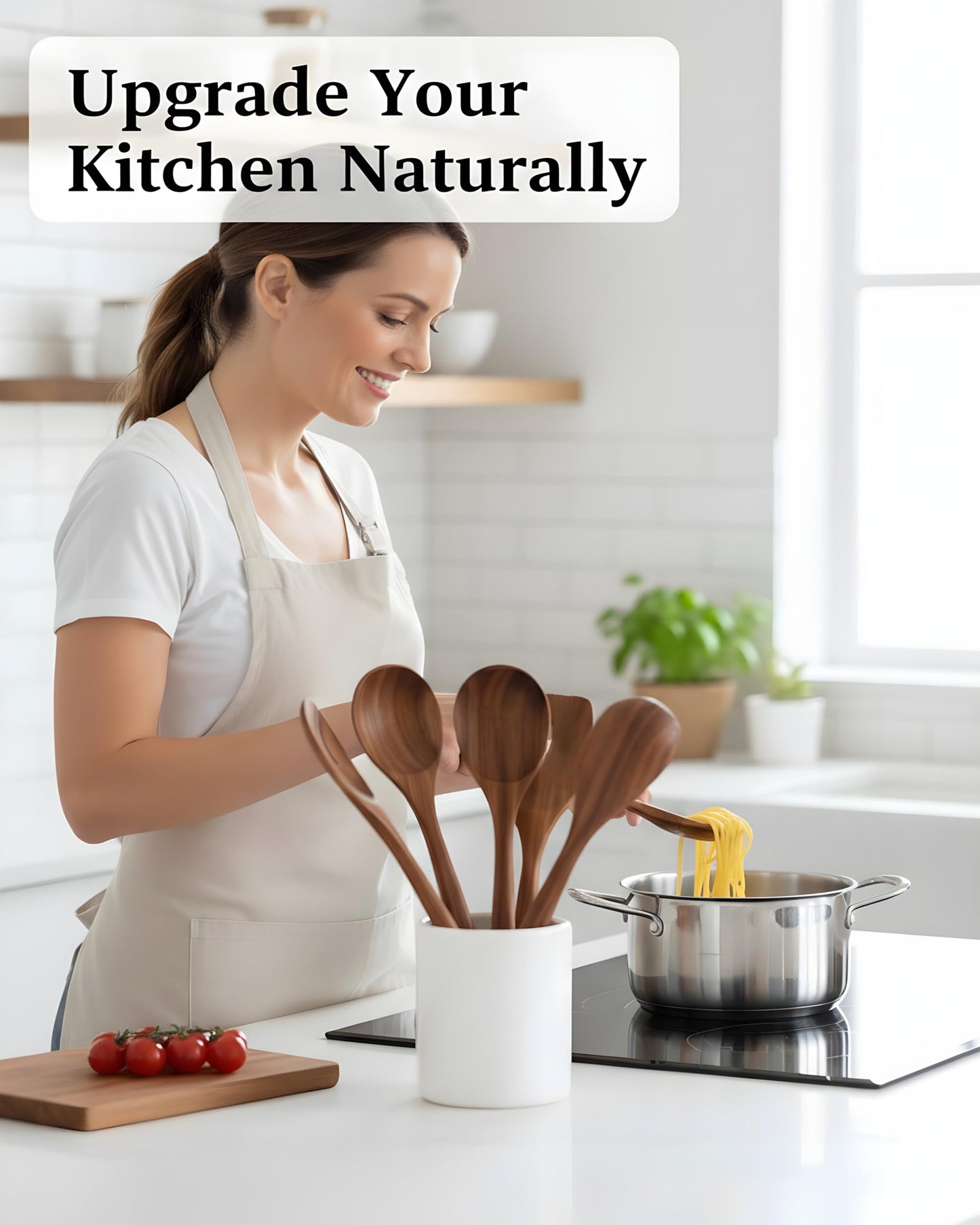 6-Piece Natural Teak Wood Utensil Set - Compact Nonstick Cooking Spoons & Spatulas, Durable Wooden Tools