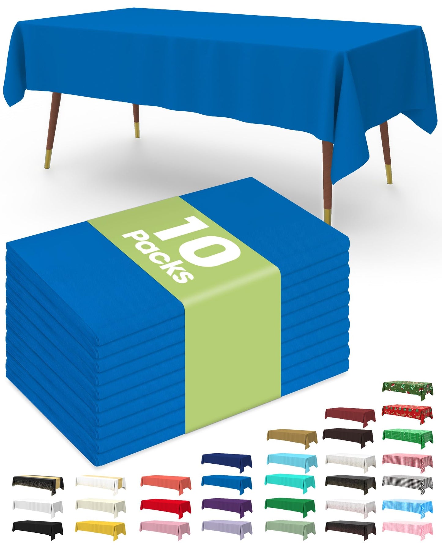 Pureegg Plastic Table Cloth Disposable 10 Pack, 54 x 108 Inch Table Cloths, Patriotic Decorations, Thanksgiving, Veterans Day Tablecloths, Rectangle, Plastic Cover, Leakproof & Sturdy, Blue