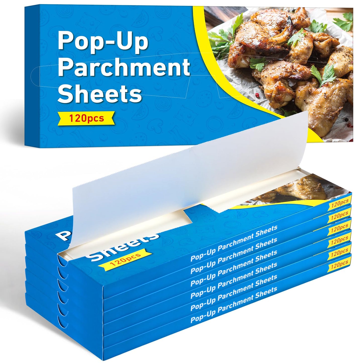 LemonRoad 6 Pack 720 Pcs Pop-up Parchment Paper Sheets 10.7 x 13.75 Inch Precut Non-stick Parchment Sheets Non-stick Greaseproof Baking Paper for Baking Cooking Grilling Air Fryer and Steaming