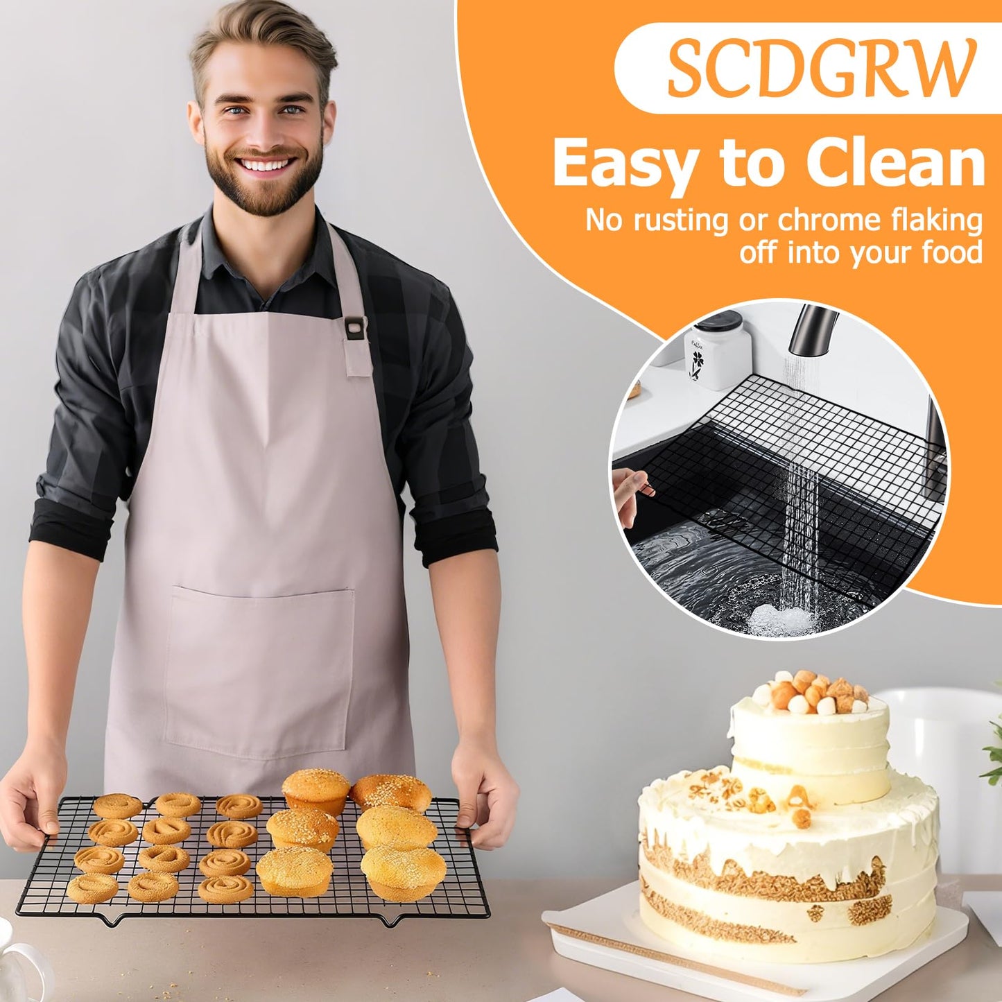 SCDGRW 5PCS Cooling Racks for Cooking and Baking 10" x 16" Wire Rack Baking Rack, Cookie Rack, Heavy Duty Metal Wire Rack for Grilling, Roasting, Cooking, Drying,Oven Safe Dishwasher Safe