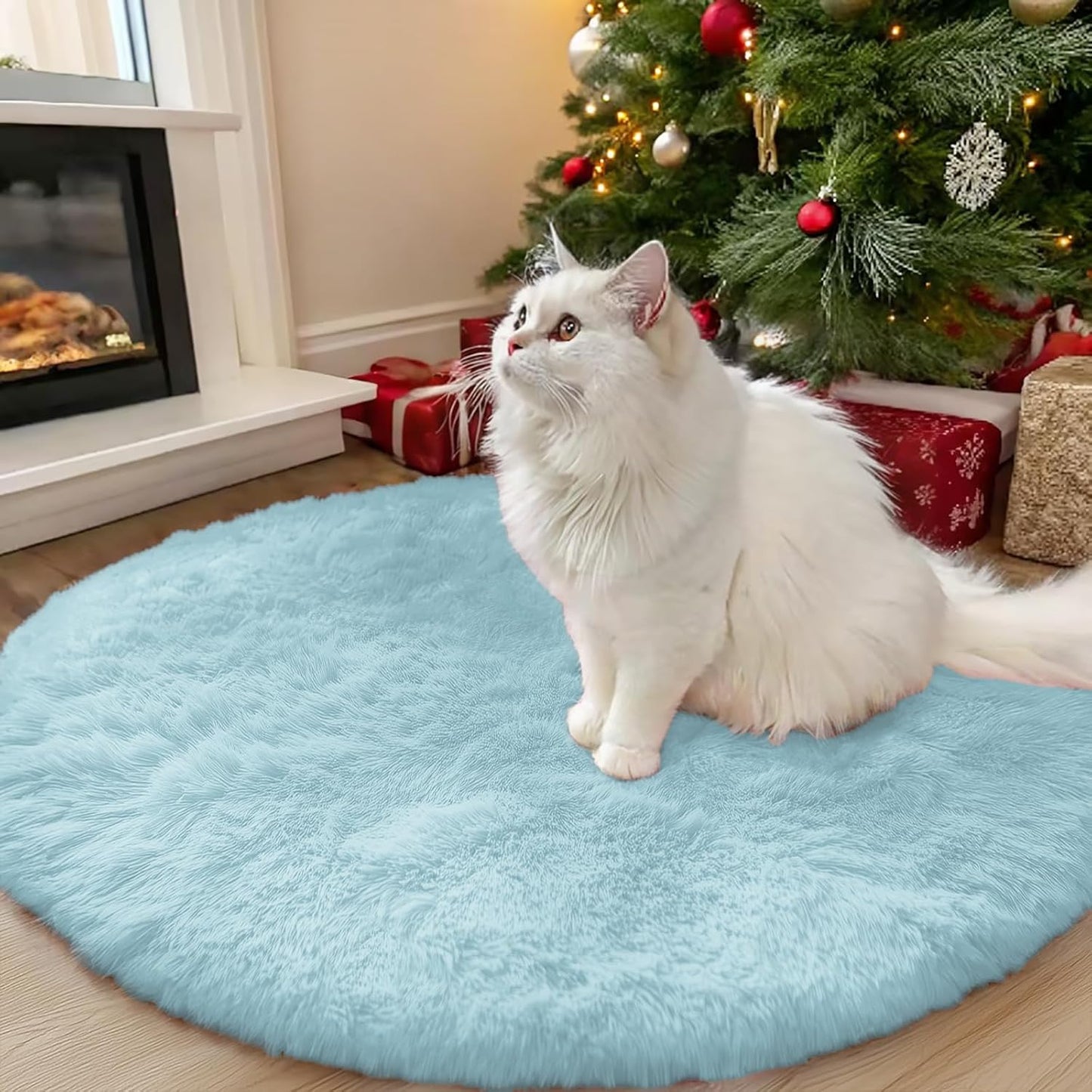 OLANLY Round Light Blue Area Rug - Soft, Fluffy, Machine Washable 3 ft Carpet for Bedroom & Nursery Decor