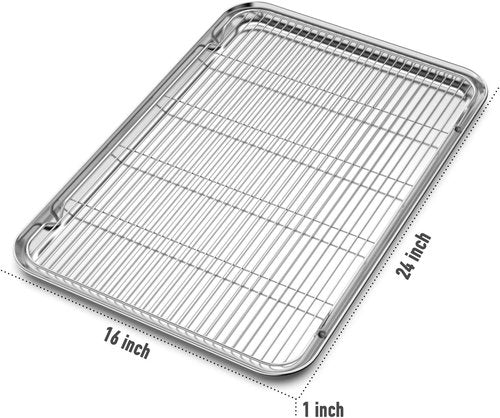 Bastwe Baking Sheet and Cooling Rack Set - Professional 24" x 16" Bakeware, Healthy & Easy to Clean