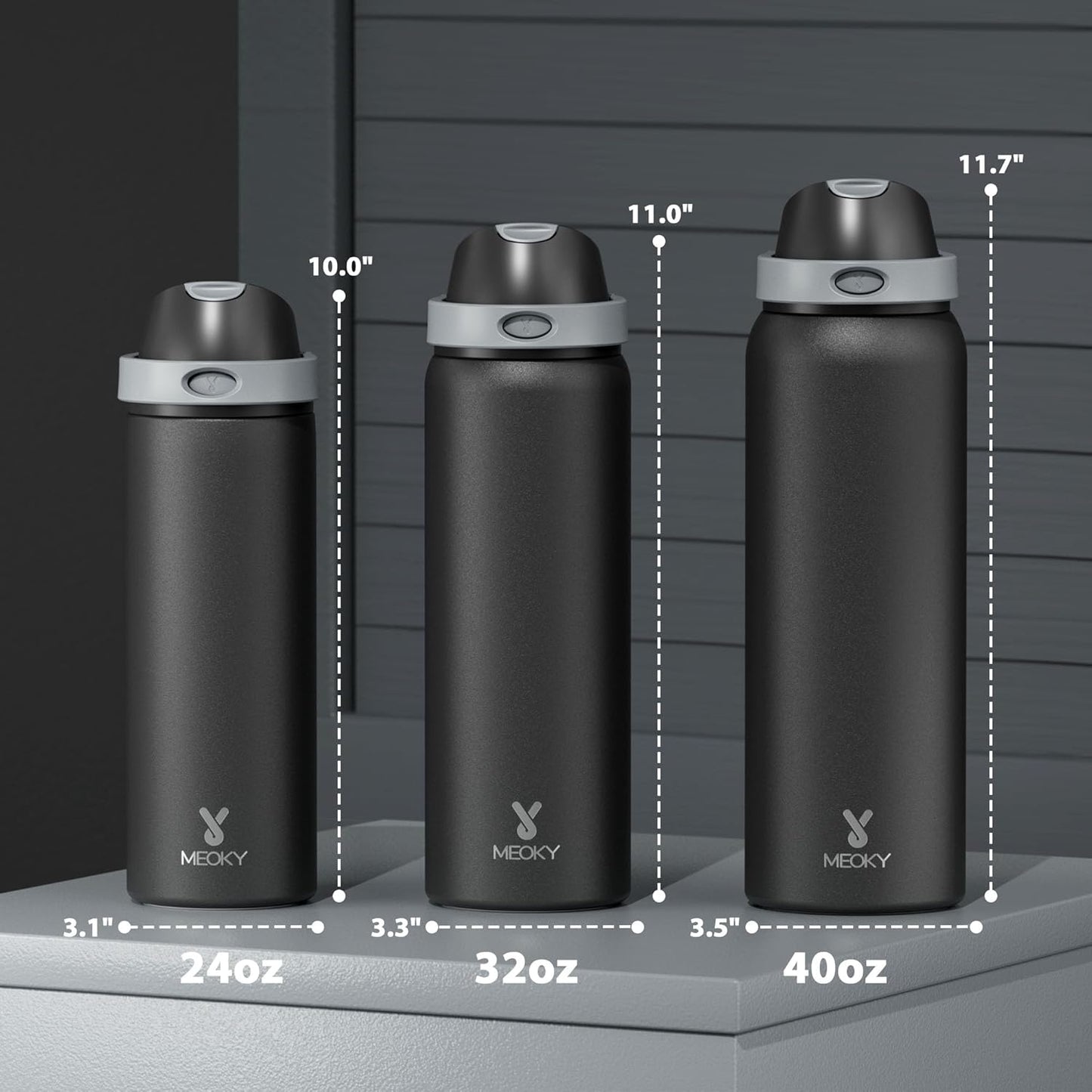 Meoky Stainless Steel Insulated Water Bottle - 24 oz, Leak Proof, 2-in-1 Straw & Spout Lid, BPA-Free