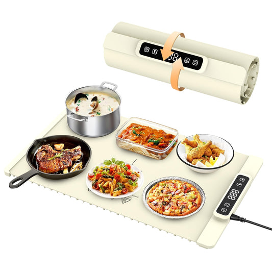 Warming Mat for Food, Food Warming Mat, Portable Electric WarmingTrays Buffets for Buffets Party and Home Daily Use, Heating Fastly in 10s, 5 Temp Levels Timed Function (White)