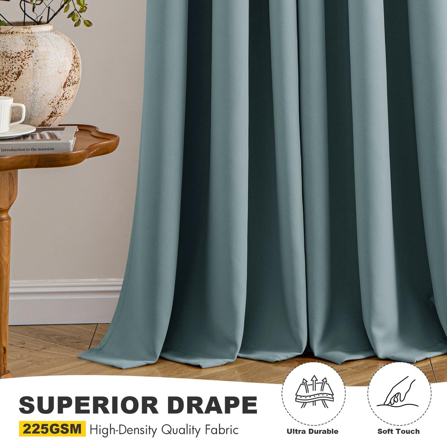 MIULEE Dusty Blue Blackout Curtains - Thermal Insulated Room Darkening Drapes | 40 x 45 Inches, 2 Panels
