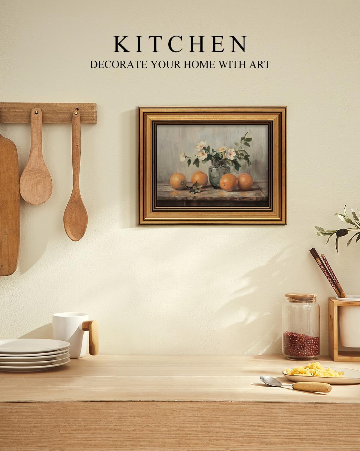 VIYYIEA Vintage Gold Framed Canvas Prints - Rustic Still Life Oranges Wall Art | 8x10 Inch for Kitchen & Dining Room